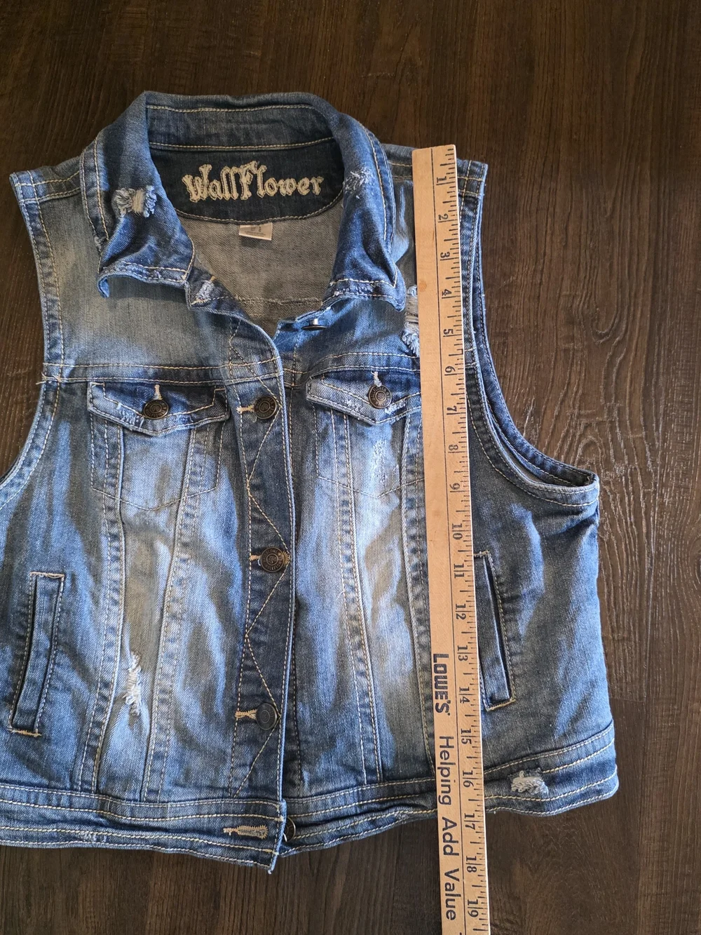 Wallflower Distressed Light Blue Denim Vest